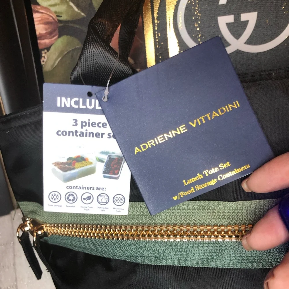 Adrienne Vittadini Black and Green lunch Bag - Picture 2 of 4